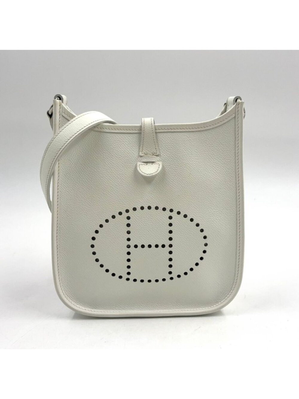 Hermes Evelyne TPM Taurillon Leather White Shoulder Bag Silver